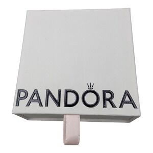 Pandora White Square Jewelry Gift Box with Pink Ribbon Pull 3.5x3.5x1.5